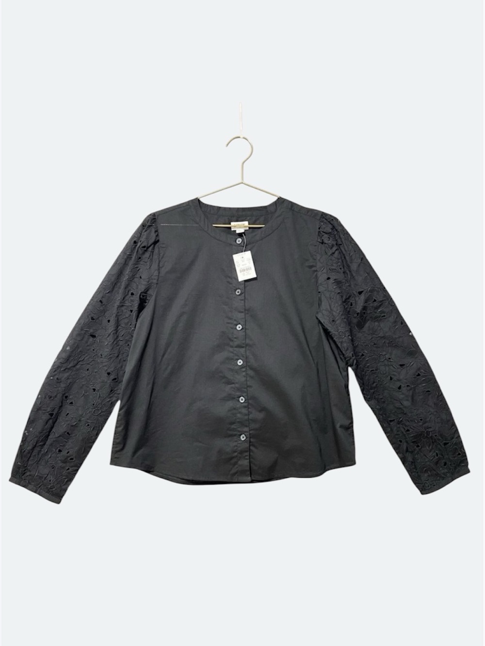 J. Crew Factory Eyelet Sleeve Button Front Blouse NWT Size Medium Black